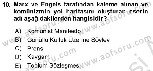 Siyaset Bilimi Dersi 2024 - 2025 Yılı (Final) Dönem Sonu Sınav Soruları 10. Soru