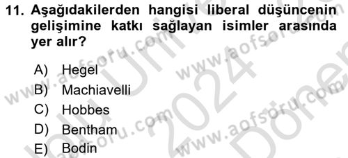 Siyaset Bilimi Dersi 2024 - 2025 Yılı (Final) Dönem Sonu Sınav Soruları 11. Soru