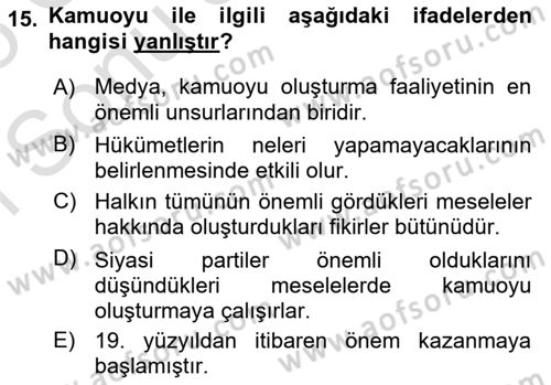 Siyaset Bilimi Dersi 2024 - 2025 Yılı (Final) Dönem Sonu Sınav Soruları 15. Soru