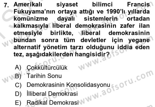 Siyaset Bilimi Dersi 2024 - 2025 Yılı (Final) Dönem Sonu Sınav Soruları 7. Soru