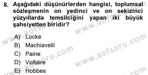 Siyaset Bilimi Dersi 2024 - 2025 Yılı (Final) Dönem Sonu Sınav Soruları 8. Soru