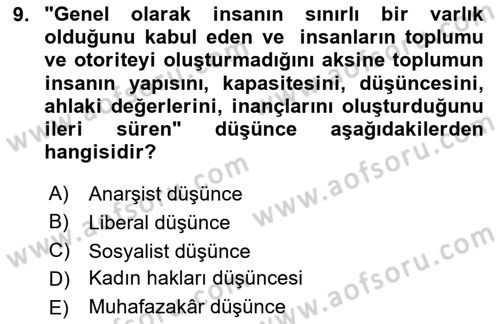 Siyaset Bilimi Dersi 2024 - 2025 Yılı (Final) Dönem Sonu Sınav Soruları 9. Soru