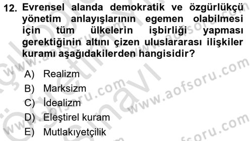 Siyaset Bilimi Dersi 2024 - 2025 Yılı Yaz Okulu Sınav Soruları 12. Soru