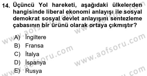 Siyaset Bilimi Dersi 2024 - 2025 Yılı Yaz Okulu Sınav Soruları 14. Soru