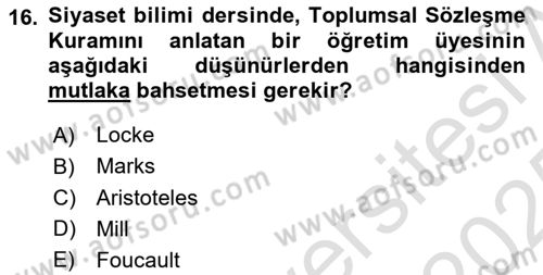 Siyaset Bilimi Dersi 2024 - 2025 Yılı Yaz Okulu Sınav Soruları 16. Soru