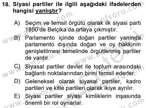 Siyaset Bilimi Dersi 2024 - 2025 Yılı Yaz Okulu Sınav Soruları 18. Soru
