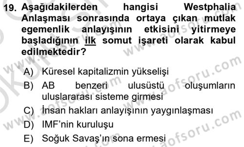 Siyaset Bilimi Dersi 2024 - 2025 Yılı Yaz Okulu Sınav Soruları 19. Soru