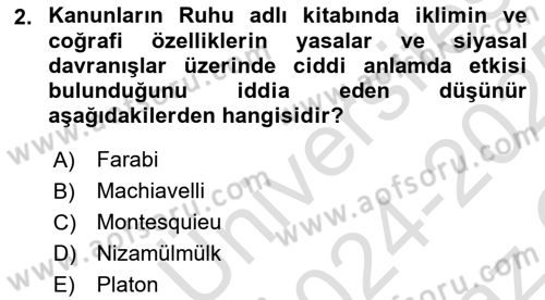 Siyaset Bilimi Dersi 2024 - 2025 Yılı Yaz Okulu Sınav Soruları 2. Soru