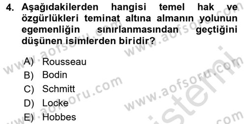 Siyaset Bilimi Dersi 2024 - 2025 Yılı Yaz Okulu Sınav Soruları 4. Soru