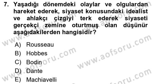 Siyaset Bilimi Dersi 2024 - 2025 Yılı Yaz Okulu Sınav Soruları 7. Soru