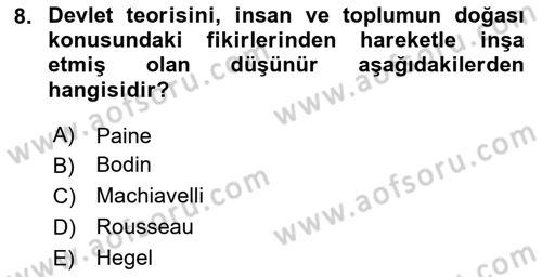 Siyaset Bilimi Dersi 2024 - 2025 Yılı Yaz Okulu Sınav Soruları 8. Soru
