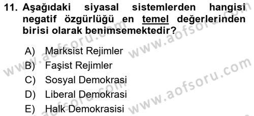 Siyaset Bilimi Dersi 2025 - 2026 Yılı (Vize) Ara Sınav Soruları 11. Soru