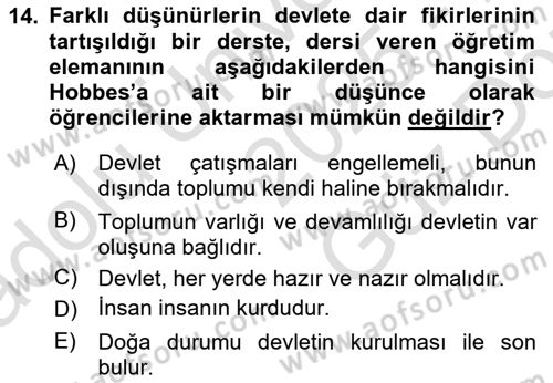 Siyaset Bilimi Dersi 2025 - 2026 Yılı (Vize) Ara Sınav Soruları 14. Soru