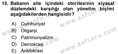 Siyaset Bilimi Dersi 2025 - 2026 Yılı (Vize) Ara Sınav Soruları 15. Soru