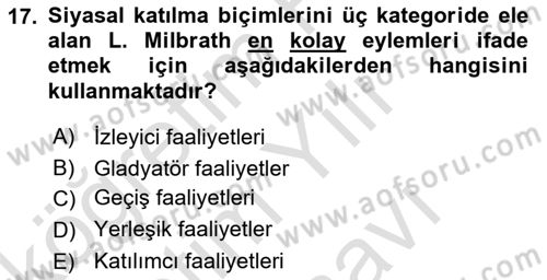 Siyaset Bilimi Dersi 2025 - 2026 Yılı (Vize) Ara Sınav Soruları 17. Soru