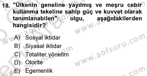 Siyaset Bilimi Dersi 2025 - 2026 Yılı (Vize) Ara Sınav Soruları 18. Soru