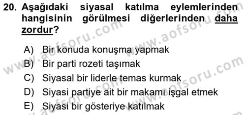 Siyaset Bilimi Dersi 2025 - 2026 Yılı (Vize) Ara Sınav Soruları 20. Soru