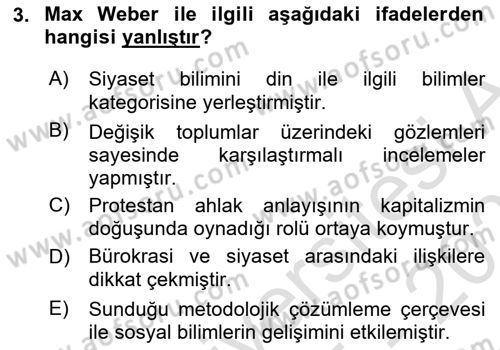 Siyaset Bilimi Dersi 2025 - 2026 Yılı (Vize) Ara Sınav Soruları 3. Soru