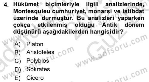 Siyaset Bilimi Dersi 2025 - 2026 Yılı (Vize) Ara Sınav Soruları 4. Soru