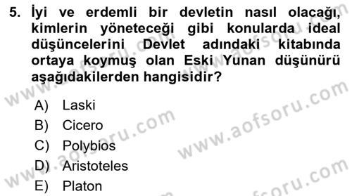 Siyaset Bilimi Dersi 2025 - 2026 Yılı (Vize) Ara Sınav Soruları 5. Soru