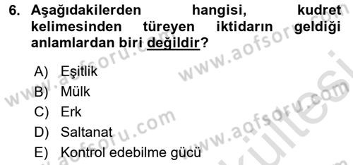 Siyaset Bilimi Dersi 2025 - 2026 Yılı (Vize) Ara Sınav Soruları 6. Soru