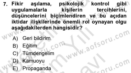 Siyaset Bilimi Dersi 2025 - 2026 Yılı (Vize) Ara Sınav Soruları 7. Soru