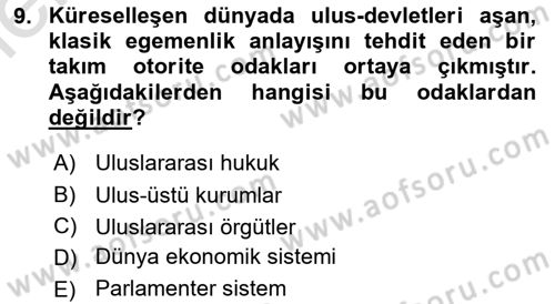 Siyaset Bilimi Dersi 2025 - 2026 Yılı (Vize) Ara Sınav Soruları 9. Soru