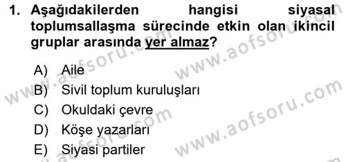Siyaset Bilimi Dersi 2025 - 2026 Yılı (Final) Dönem Sonu Sınav Soruları 1. Soru