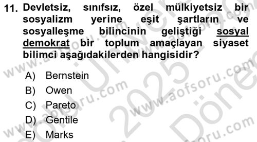 Siyaset Bilimi Dersi 2025 - 2026 Yılı (Final) Dönem Sonu Sınav Soruları 11. Soru