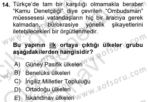 Siyaset Bilimi Dersi 2025 - 2026 Yılı (Final) Dönem Sonu Sınav Soruları 14. Soru