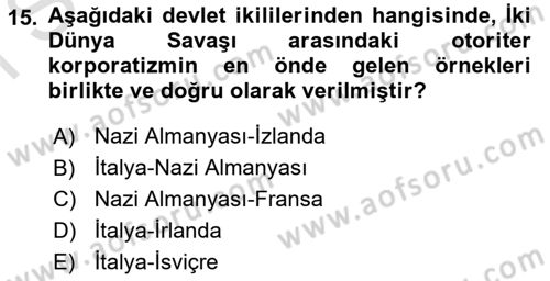 Siyaset Bilimi Dersi 2025 - 2026 Yılı (Final) Dönem Sonu Sınav Soruları 15. Soru