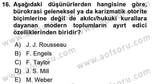 Siyaset Bilimi Dersi 2025 - 2026 Yılı (Final) Dönem Sonu Sınav Soruları 16. Soru