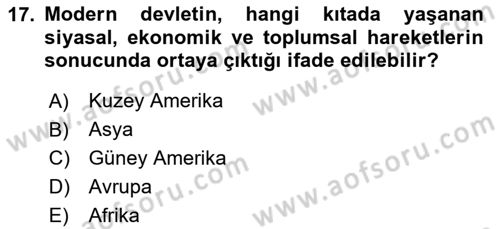 Siyaset Bilimi Dersi 2025 - 2026 Yılı (Final) Dönem Sonu Sınav Soruları 17. Soru