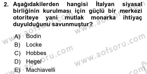 Siyaset Bilimi Dersi 2025 - 2026 Yılı (Final) Dönem Sonu Sınav Soruları 2. Soru