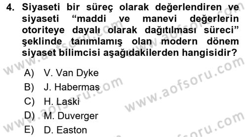 Siyaset Bilimi Dersi 2025 - 2026 Yılı (Final) Dönem Sonu Sınav Soruları 4. Soru