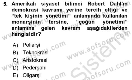 Siyaset Bilimi Dersi 2025 - 2026 Yılı (Final) Dönem Sonu Sınav Soruları 5. Soru
