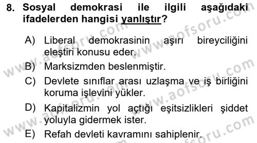 Siyaset Bilimi Dersi 2025 - 2026 Yılı (Final) Dönem Sonu Sınav Soruları 8. Soru