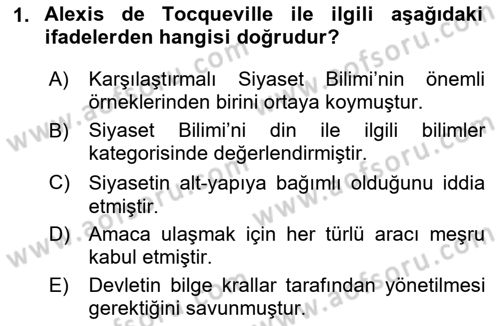 Siyaset Bilimi Dersi 2025 - 2026 Yılı Yaz Okulu Sınav Soruları 1. Soru