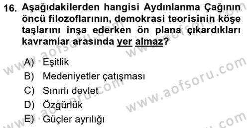 Siyaset Bilimi Dersi 2025 - 2026 Yılı Yaz Okulu Sınav Soruları 16. Soru