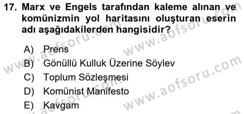 Siyaset Bilimi Dersi 2025 - 2026 Yılı Yaz Okulu Sınav Soruları 17. Soru