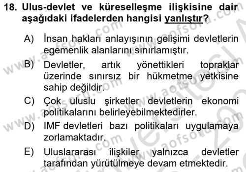 Siyaset Bilimi Dersi 2025 - 2026 Yılı Yaz Okulu Sınav Soruları 18. Soru