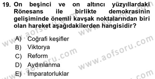 Siyaset Bilimi Dersi 2025 - 2026 Yılı Yaz Okulu Sınav Soruları 19. Soru