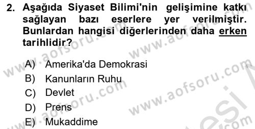 Siyaset Bilimi Dersi 2025 - 2026 Yılı Yaz Okulu Sınav Soruları 2. Soru