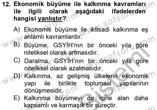 Gelişmekte Olan Ülkelerde Siyaset Dersi 2012 - 2013 Yılı (Vize) Ara Sınav Soruları 12. Soru