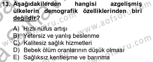 Gelişmekte Olan Ülkelerde Siyaset Dersi 2012 - 2013 Yılı (Vize) Ara Sınav Soruları 13. Soru