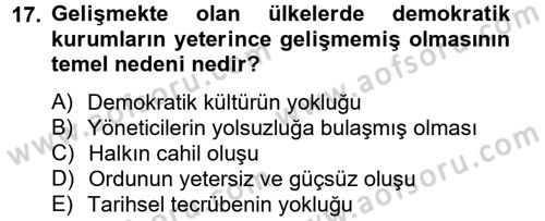 Gelişmekte Olan Ülkelerde Siyaset Dersi 2012 - 2013 Yılı (Vize) Ara Sınav Soruları 17. Soru