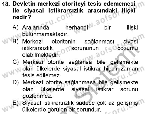 Gelişmekte Olan Ülkelerde Siyaset Dersi 2012 - 2013 Yılı (Vize) Ara Sınav Soruları 18. Soru