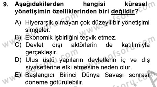 Gelişmekte Olan Ülkelerde Siyaset Dersi 2012 - 2013 Yılı (Vize) Ara Sınav Soruları 9. Soru