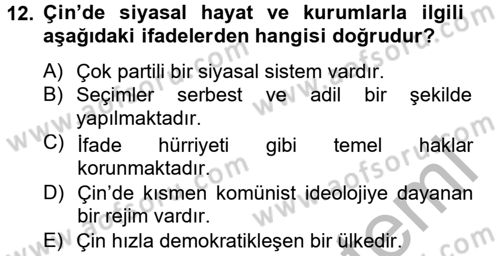 Gelişmekte Olan Ülkelerde Siyaset Dersi 2012 - 2013 Yılı (Final) Dönem Sonu Sınav Soruları 12. Soru