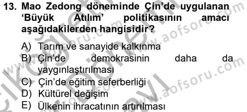 Gelişmekte Olan Ülkelerde Siyaset Dersi 2012 - 2013 Yılı (Final) Dönem Sonu Sınav Soruları 13. Soru